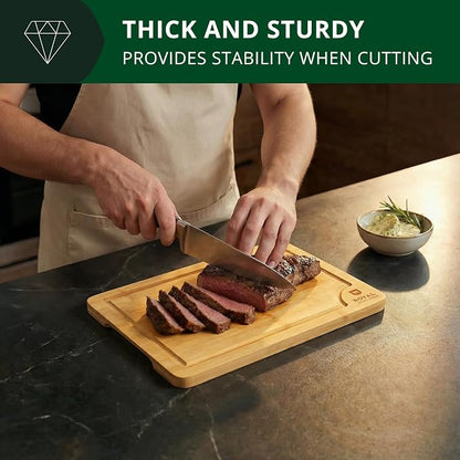 ROYAL CRAFT WOOD Bamboo Cutting Board with Juice Groove - Kitchen Chopping Board for Meat Cheese and Vegetables, Heavy Duty Serving Tray