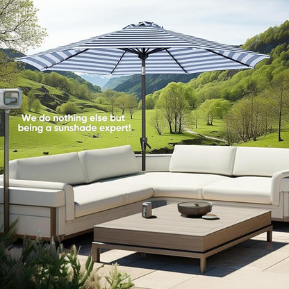 Tempera Patio Market Outdoor Table Umbrella with Push Button Tilt and Crank, Large Sun Umbrella with Sturdy Pole & Fade Resistant Canopy, Easy to Set