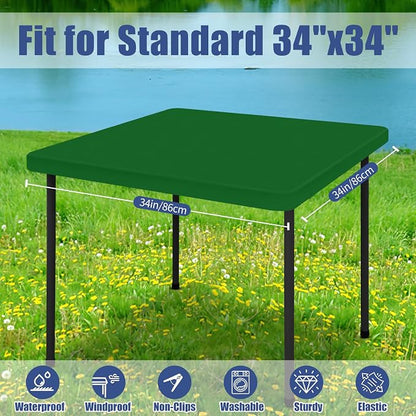 Moosfor Spandex Square Table Cloth, Elastic Fitted Tablecloths for Picnic, Stretch Washable Patio Table Cover for Outdoor, Camping, Banquet and Parties (Emerald Green, 34"x34")