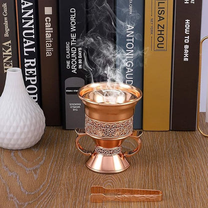 Metal Frankincense Resin Incense Burner, Incense Censer, Portable Bakhoor Burner, Charcoal Bakhoor Burner, Myrrh Burner with Tongs for Yoga, Spa Aromatherapy (Rose Gold)
