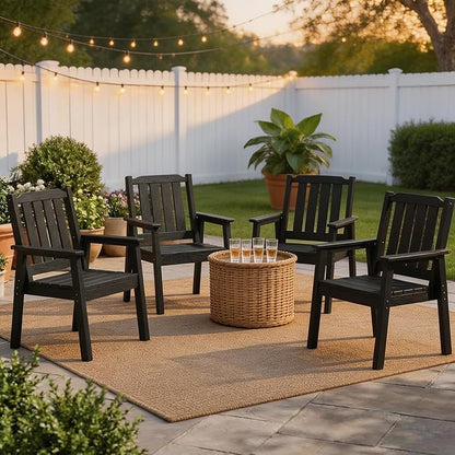 Outdoor Dining Chairs Set of 4, HDPE Patio Chairs 650LBS Capacity All-Weather Yard Armchair with Slatted Seat, 23.9" Wide Heavy Duty Modern Backyard Furniture for Garden, Poolside, Deck (Black)