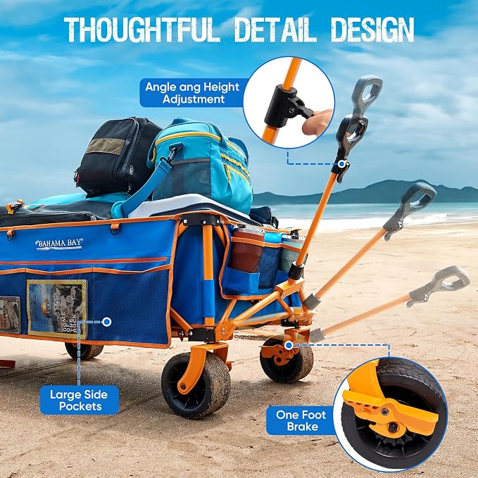 Extra Large Heavy-Duty Beach Wagon - 55.11" x 26.38" Foldable Utility Cart with 400 lbs Capacity, Compact Fold Design, Ideal for Beach, Camping, Groceries, and Outdoor Adventures