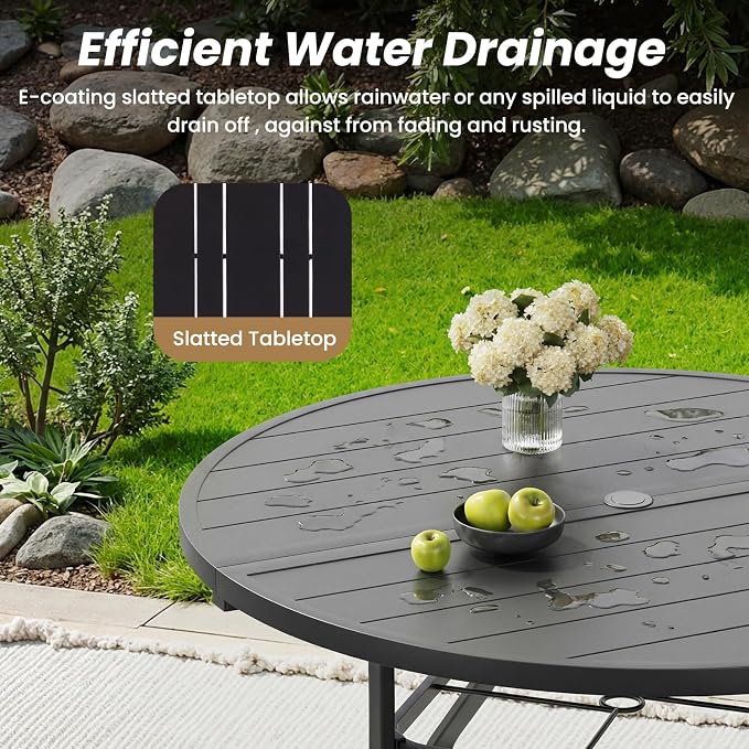 Round Outdoor Dining Table, 41" Round Patio Table with 1.57" Umbrella Hole, Metal Outdoor Dining Tables for Patio, Graden, Backyard and Poolside