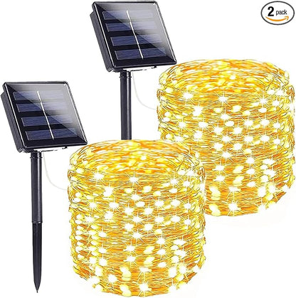 Extra-Long Solar String Lights for Outside, 2 Pack 200LED Solar Fairy Lights Outdoor Waterproof, Copper Wire with 8 Modes Solar Twinkle Lights for Tree Garden Party Patio Xmas Decor (Warm White)