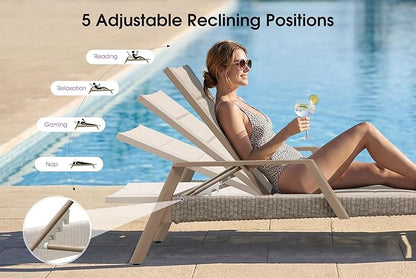 PURPLE LEAF Patio Chaise Lounge Chairs with Armrests Aluminum Reclining Layout Lounges for Outdoor Poolside Nurture Shale