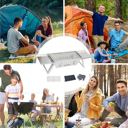 Foldable Charcoal Grill - Stainless Barbecue Stove | Stainless Portable BBQ Grill Thickened Barbecue For Camping, Easy Setup