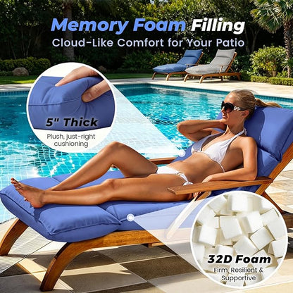 Outdoor Chaise Lounge Chair Cushion, Waterproof Non-Slip Patio Chaise Lounge Cushions for Outdoor Furniture, 80 x 26 x 5 Inches, Blue