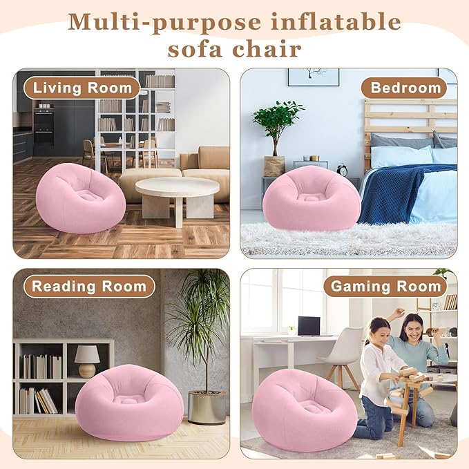 Realspring 6 9 12 Pcs Inflatable Bean Bag Chairs for Adults with Electric Air Pump, Blow up Couch Folding Portable Inflatable Couch Lazy Sofa for Outdoor Movie Night Camping(Pink,6 Pcs)