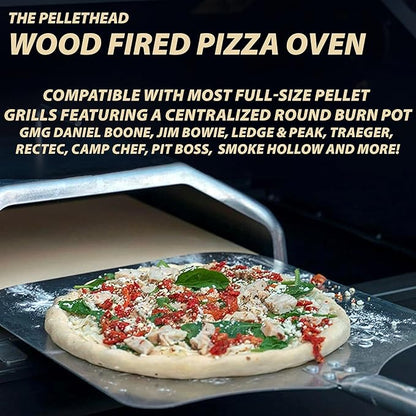 Pellethead Pizza Oven Attachment for Pellet Grills, 800°F+, SS | Fits Traeger, Pit Boss, Camp Chef, and GMG grills, Stainless steel with 13-inch stone, Reaches 800°F or higher