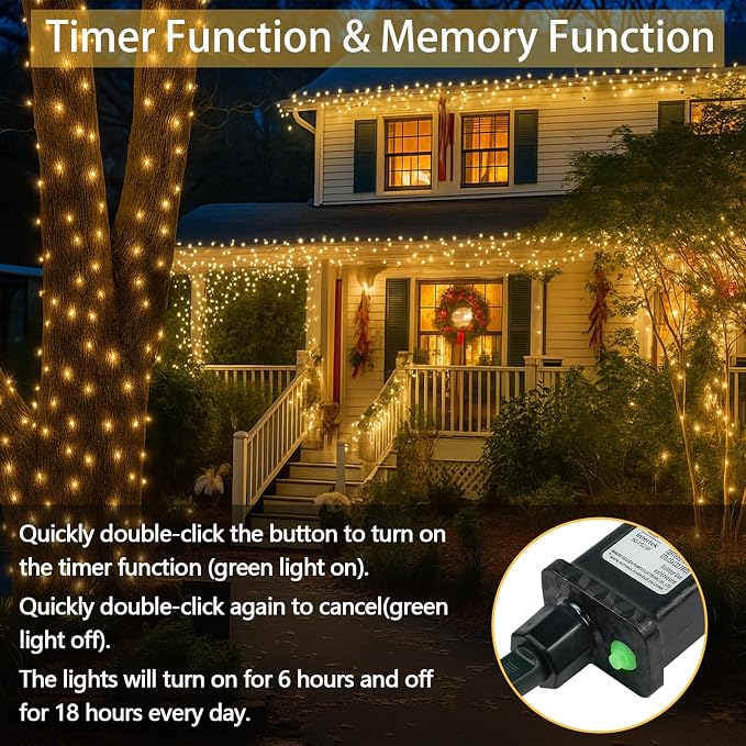 2-Pack 66FT 200 LED String Lights Indoor Outdoor Waterproof, 13 Modes Christmas Lights on Clear Wire, Twinkle Fairy String Lights for Xmas Tree Wedding Party Bedroom Garden Decorations (Warm White)