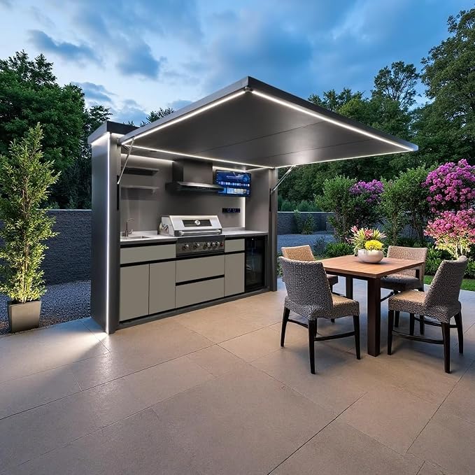 Prefab Outdoor Kitchen Pod – Stainless Steel BBQ Grill Cabinet, Modular Weatherproof Garden & Patio Cooking Station, Modern Barbecue Solution for All Seasons