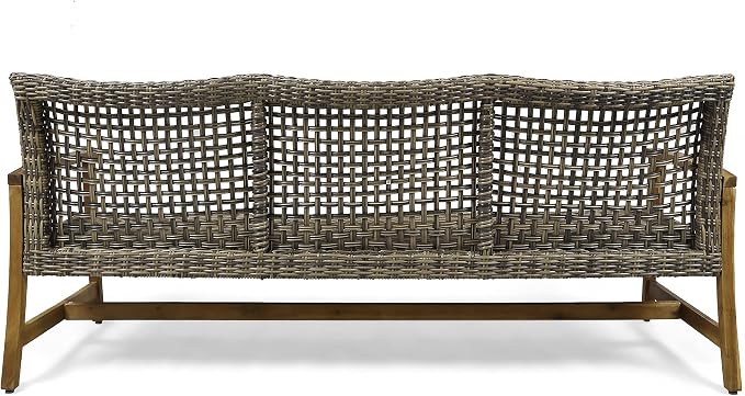 Christopher Knight Home Marcia Outdoor Wood Sofa, Wicker, 75.50 x 31.00 x 31.50, Gray, Natural Stained Finish