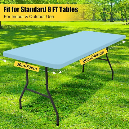 Smiry Rectangle Picnic Table Cloth, Waterproof Elastic Fitted Tablecloths for 8 Foot Tables, Washable Polyester Table Cover for Camping, Indoor and Outdoor (Light Blue, 30"x96")