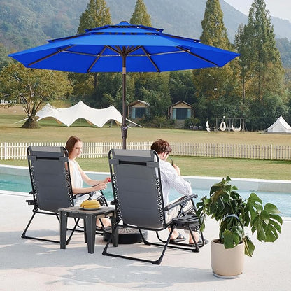 JEAREY 9FT 3 Tier Patio Umbrella Outdoor Market Umbrella Table Umbrellas with 8 Ribs 1.5 Pole Push Button Tilt and Crank UV Protection for Garden,Royal Blue