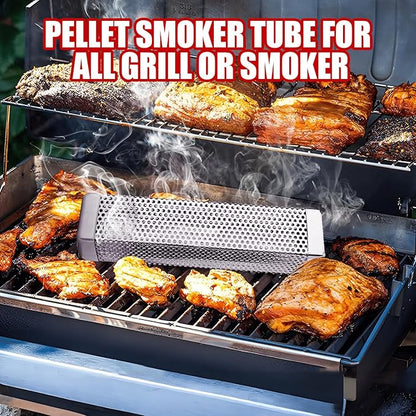 Smoke Tube for Pellet Grill, 4 Hours of Billowing Smoke, Stainless Steel Pellet Smoker Tube for All Grill or Smoker, Hot or Cold Smoking (10-inch-2 Pcs)