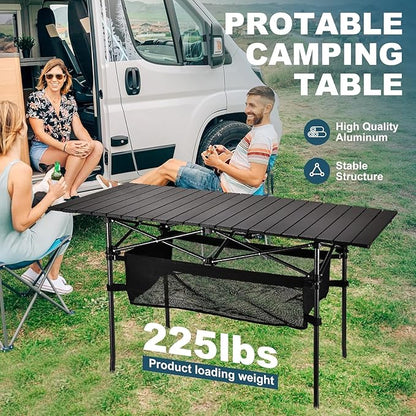 WUROMISE Lightweight Aluminum Folding Camping Table (47” x 21.65” x 26.7”), Portable Roll-Up Design for Outdoor, Camping, Beach, BBQ, Patio, and Picnic, Durable & Waterproof with Carrying Bag