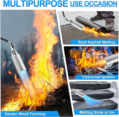 Propane Torch Weed Burner Kit, High Output with Long/Short Mode, Heavy Duty Blow Torch Flamethrower with 12.5FT Hose, Dual Fuel Support for Weed Burning, Melting Ice and Snow, Roofing and BBQ