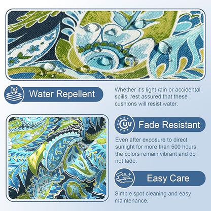 LVTXIII Outdoor Chaise Lounge Cushion 72x21x3 Inch, Water-Repellent Patio Seat Cushion with Ties & Hidden Zipper, Thick Foam Pad for Lawn Chair, Poolside, Patio Furniture, Paisley Lapis Green