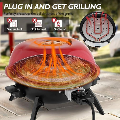 ROVSUN 1600W Red Portable Electric Grill – Adjustable Temperature Control, 304 Stainless Steel Double-Layer Cooking Surface, Removable Tabletop Stove for Indoor & Outdoor Use