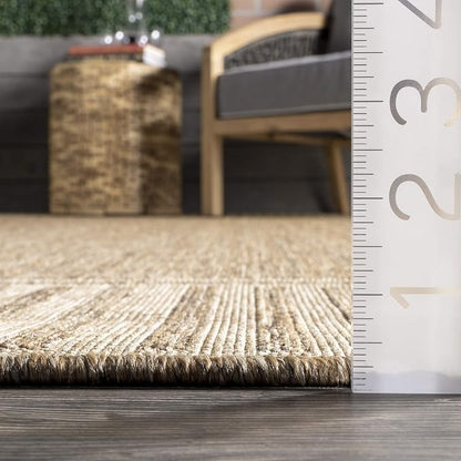 nuLOOM Asha Light Brown Bordered Indoor/Outdoor Area Rug, 7' x 9'