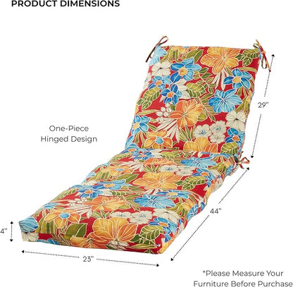 Modern Outdoor Chaise Lounge Cushion with Ties – Durable Polyester Fabric, Channel-Filled Polyfiber Insert, Removable Zippered Cover, Aloha Red Floral