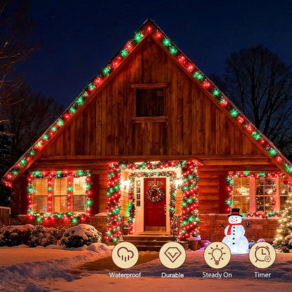 cshare Red and Green Christmas Lights Outdoor Waterproof 9.8ft 30 LED, String Lights Battery Operated with Timer Clear Wire for Indoor & Outdoor Christmas Decorations Garland Party Garden