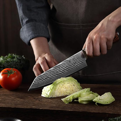 Wakoli EDIB Damascus Kiritsuke Chef Knife – 7.9-Inch Japanese Style Kitchen Knife | Genuine 67-Layer Damascus Steel Blade with VG10 Core | Ergonomic Pakkawood Handle | Professional Cooking Knife