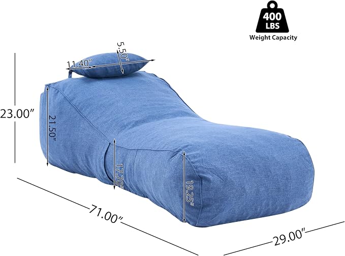 Christopher Knight Home Morton Outdoor Bean Bag Chair Set of 2, Fabric Bean Bag Chair for Adults and Kids, Indoor/Outdoor Sun Lounger with Headrest, Patio Chaise Lounge Chair Set of 2, Navy Blue