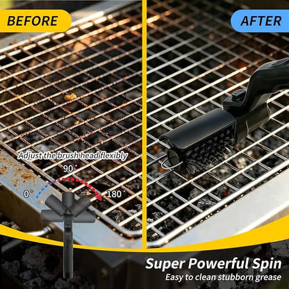 Electric Grill Brush for Outdoor Grill, 3-Speed Modes, Cordless Rechargeable BBQ Cleaner with 180° Adjustable Head, Reinforced Steel Bristles, Grill Cleaning Brush for Barbecue Grates