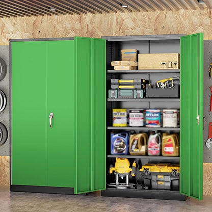 INTERGREAT Metal Lockable Storage Cabinet, 72” H Storage Cabinet with 2 Doors and 4 Adjustable Shelves for Office, Home, Garage, Pantry (Assembly Required, 18”D, Black Green)