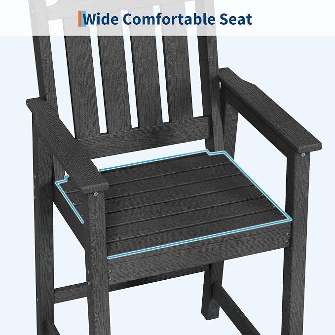 Garvee Outdoor Patio Bar Height Chair Set of 4, All-Weather HDPE Bar Height Barstools Widened Chair Set, Adirondack Chairs Set with Widened Armrests for Garden, Poolside, Bistro