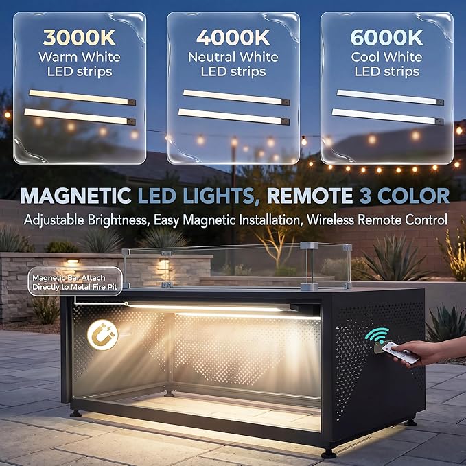NICESOUL 42'' Propane/Natural Gas Fire Pit Table, Rectangle Firepits with Tank Table, 50000 BTU Modern Outdoor Fireplace with LED Lights for Outside Patio Backyard Deck Porch, CSA Certified, Dark Gray