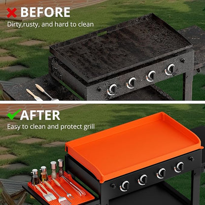 36" Blackstone Silicone Griddle Cover with 16" Silicone Spatula Tools Mat, Full-Edge Premium Food-Grade Grill Protective Cover BBQ Mat with Drip Pad for Blackstone Accessories, Griddle Protector