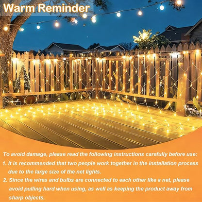 Lovelite 610 LED Christmas Net Lights, 34.5ft x 5ft Mesh Lights Outdoor Clear Wire 8 Modes, Waterproof Connectable String Lights Plug in for Bushes Xmas Tree Garden Holiday Party Decor - Warm White