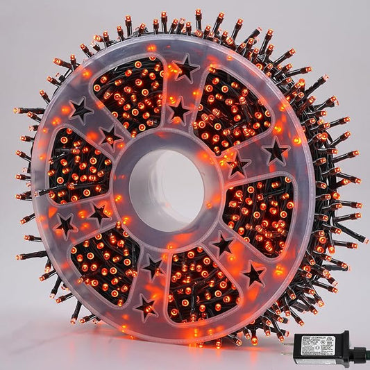 YEGUO 165ft 500 LED String Lights Outdoor Waterproof, Orange Christmas Lights Indoor, Green Wire Twinkle Tree Light Plug in with 8 Modes Timer Memory