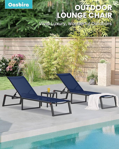 Aluminum Chaise Lounge Chair Outdoor, Foldable& No Assembly Patio Pool Lounge Chairs 5-Position Recliner for Outside, Fully Grounded Legs Sun Lounger for Poolside, 4 Packs, Navy Blue