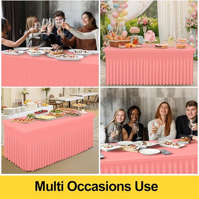 Smiry Spandex Elastic Fitted Table Cloth Skirt for 6FT Rectangle Table | Stretch Washable Table Cloth, Banquet Table Cover for Wedding, Party, Indoor & Trade Shows, (Coral Red, 72Lx30Wx30H)