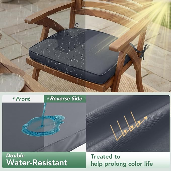 Outdoor Chair Cushions Set of 4: Waterproof & Fade Resistant Patio Furniture Cushions - 17 x 16 x 2 Inch Non Slip Round Corner Seat Cushion Pads with Removable Cover for Garden Yard Lawn, Dark Grey