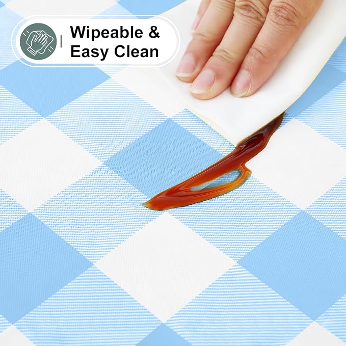 Buffalo Rectangle Picnic Tablecloth, 8 Foot Elastic Fitted Vinyl Table Cloth with Flannel Backing, Waterproof Plaid Table Covers for Dining, Camping, Outdoor (Baby Blue and White, 30" x 96")