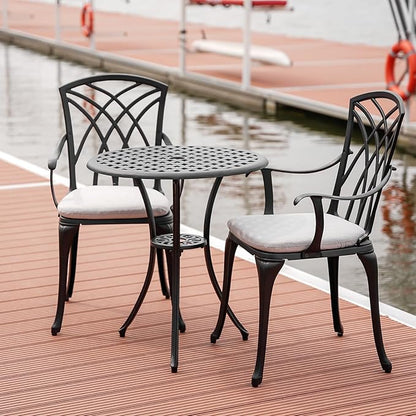 Patio Bistro Sets Cast Aluminum Bistro Table and Chairs Set of 2 with Umbrella Hole,Outdoor Bistro Set with Cushion for Yard (BLACK1)