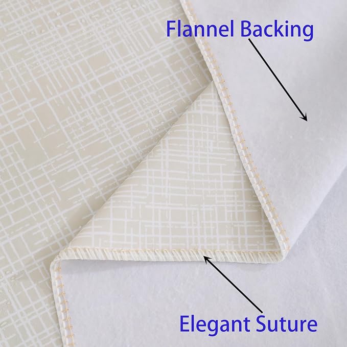 Heavy Duty Vinyl Tablecloth with Flannel Backing Waterproof Oil-Proof Plastic Table Cloth Stain-Resistant Wipeable Rectangle or Square Table Cover for Indoor and Outdoor (Beige Striped,60x84 Inch)