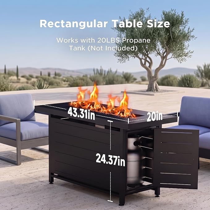Ciays 42 inch Gas Fire Pit Table, with Steel Lid & Lava Rock, 60,000 BTU