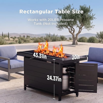 Ciays 42 inch Gas Fire Pit Table, with Steel Lid & Lava Rock, 60,000 BTU