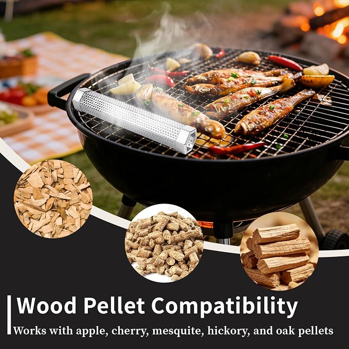 Smoke Tube Compatible with Traeger Grill, 2 Pack, 12" Pellet Smoker Tube | Stainless Steel BBQ Smoking Tube for Hot and Cold Smoking, Portable Design for Cheese, Meat, Fish, Fits Most Grills & Smokers