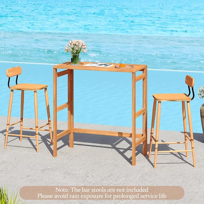 Tangkula Acacia Wood Outdoor Folding Bar Table, Patio Rectangle Counter Height Pub Table with Slatted Tabletop, for Balcony, Backyard Garden and Poolside