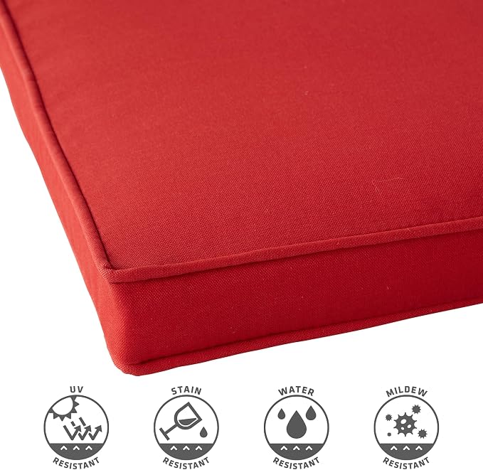 Outdoor 18 inch Square Patio Dining Chair Pads – Comfortable Fiber-Filled Seat Cushions with Ties, Reversible Polyester Fabric - Salsa Red, Set of 4