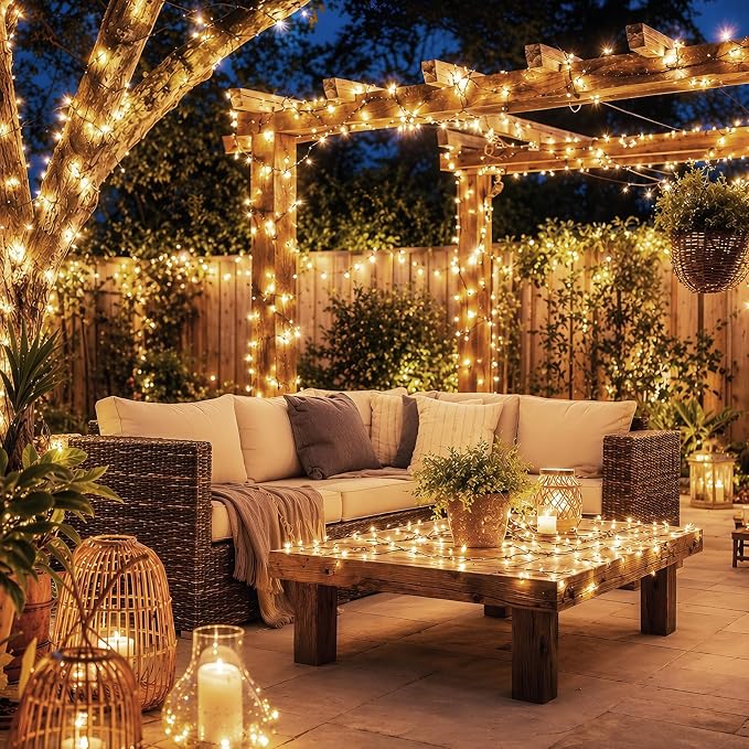 Solar String Lights Outdoor 2 Pack Total 66FT 200LED Solar Fairy Lights Waterproof 8 Modes Twinkle Solar Lights for Patio, Garden Yard Party Wedding Tree Christmas Halloween Decoration, Warm White