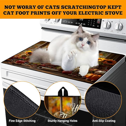 Multi-Design Stove Cover for Glass/Electric Stoves - 3-in-1 Heat-Resistant Protector Mat, Non-Slip Drying Rack 28"x20"