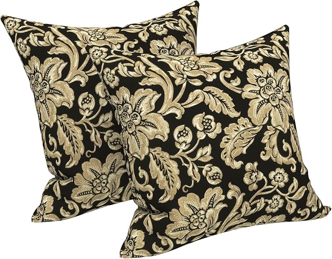 LVTXIII Outdoor Pillow Covers 20x20 Inch, 2 Pack Large Square Throw Pillow Cases, Fade-Resistant Cushion Covers for Patio Furniture Sofa, Garden Porch, Jacobean Black