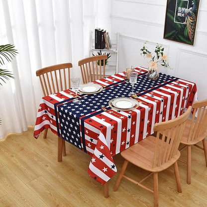Waterproof Patriotic Tablecloth Fabric - Square 58x58 Inch American Gingham Checker Table Cloth for Indoor/Outdoor Use - Buffalo Table Cover for Picnics, BBQs, and Memorial Day